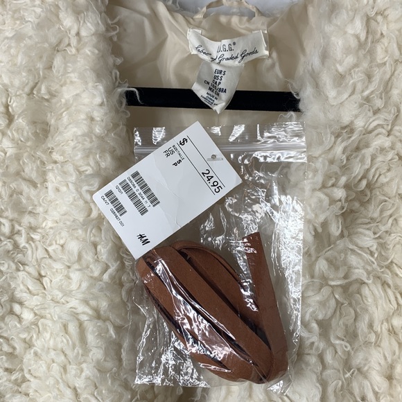 BNWT H&m Faux Shearling Cream Vest W/ Thin Tan Belt | Sz S - Picture 3 of 4
